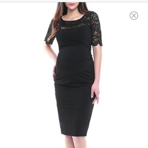 Kimi and Kai Lace Trim Ruched Maternity Dress